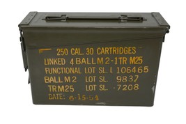 Metal Military Ammo Box 1954 Empty Storage Container ~ 250 Cal 30 Cartri... - $36.91 CAD
