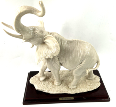 Giuseppe Armani White Elephant Figurine Statue On Wood Base Trunk Up Good Luck - £408.85 GBP