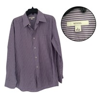 Merona Men&#39;s L Purple White Striped Button Up Shirt Long Sleeve Casual Work - $16.34