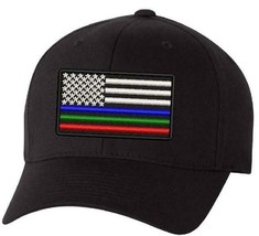 USA Flag Embroidered Flex Fit Hat Police Fire Public Safety Green Red Blue Line - £17.20 GBP+