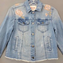 Mossimo Womens Size XS Jacket Blue Jean Stretch Embroider Cottage Raw He... - £10.83 GBP