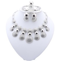 Fine Jewelry Sets Silver Plated Hollow Out Alloy Necklace Earrings Bracelet Ring - £26.61 GBP