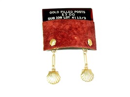 Vtg Earrings Gold Filled Posts Tiny Shell Danglers Beach Boho NOS original card - £13.97 GBP