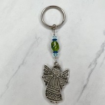 Silver Tone Blue Green Beaded Guardian Angel Keychain Keyring - £5.24 GBP