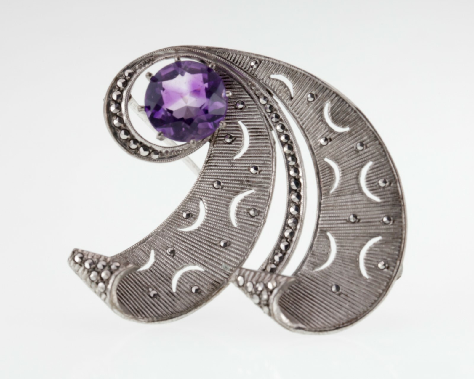 Theodor Fahrner Argent Sterling Améthyste Et Marcassite Broche Vintage - $402.94