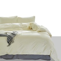 Cream Yellow Washed Cotton Duvet Cover Set Solid Color Light Yellow Comfortable  - £48.90 GBP+