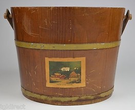 Vintage Lapped Wood Bucket With Dowed Handle 9.75&quot; Tall Collectible Home Decor - £46.68 GBP