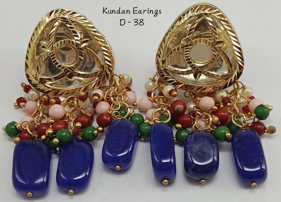 Primary image for Indian Kundan Earrings Tops Bridal Beads Meena Gift Punjabi Muslim Jewelry Set9
