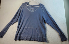 Merona T Shirt Top Women Size XL Blue Long Raglan Sleeve Pockets Hooded Pullover - £12.37 GBP