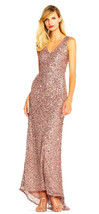 Adrianna Papell Women&#39;s Rose Gold V-Neck &amp; V- Back Beaded Gown   6 - £191.82 GBP