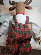 Christmas Moose with Christmas plaid suspendered pants & shoes 28" long image 5