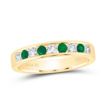 Natural Emerald &amp; Diamond Womens Band Ring 14k Yellow Gold 0.50 Cttw - $954.36