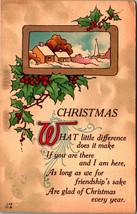  Holly Cabin Scene Window Christmas Poem 1910s DB Postcard  - £3.05 GBP