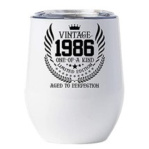 1986 Wine Glass Tumbler 12oz w/Lid Gift for Women, Men - 35 Years Old Aged To Pe - $22.72