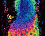 24&quot; X 44&quot; Panel Glow Rainbow Peacocks Birds Black Cotton Fabric Panel D4... - $9.30