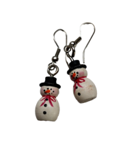 Vintage Wood Snowman Hoop Earrings Christmas Holiday - £6.29 GBP