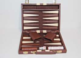 Backgammon Magnetic Travel Set Faux Leather Case Complete w/Instructions... - $15.45