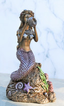 Ocean Marine Mermaid Siren Princess Blowing Sconce Shell On Coral Rock F... - $40.99
