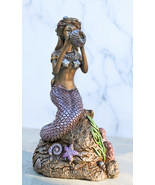 Ocean Marine Mermaid Siren Princess Blowing Sconce Shell On Coral Rock F... - £32.66 GBP