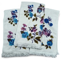 3x Vintage Penny&#39;s White Blue Pink Roses Floral Towels 70s 80s Cotton 42&quot; x 23&quot; - £26.54 GBP
