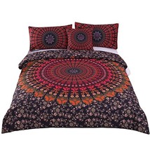 4 Pcs Bohemian Bedding Twin Size Red Mandala Duvet Cover Boho Hippie Bedspreads  - £53.77 GBP