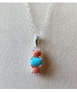 Turquoise and Peach Opal 3-Stone Pendant in Sterling Silver 1.55 ctw 20 ... - £26.40 GBP