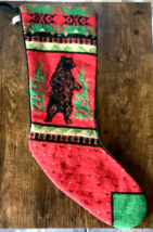 VTG Bear Motif Midwest Cannon Falls Christmas Stocking Rustic 20&quot; Needlepoint - £18.26 GBP