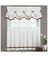 Kate Tiered Curtains White Berry Trim 57&quot;Wx36&quot;L 1-1/2&quot; Rod Pocket 100% P... - $180.37 MXN