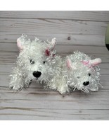 Lot of 2 Ganz White Terrier Dogs Puppy Plush Stuffed Animals with Pink Bow - $18.49