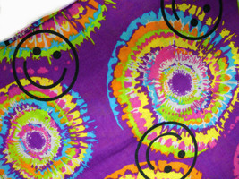 PURPLE HIPPIE HAPPY FACE TIE DYE ROUNDS YELLOW ORANGE PINK &amp; LIME GREEN ... - £3.92 GBP
