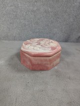 Vintage Incolay Octagonal White Flower On Pink Stone Jewelry Trinket Box... - £10.72 GBP