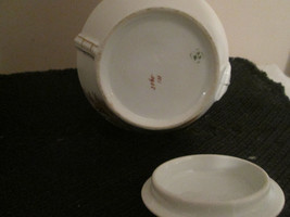 Antique BSM SCHWALB BROTHERS Porcelain SUGAR DISH FLOWERS SQUARE Handle  - $74.65