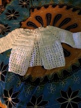 Vintage Handmade Adorable Soft Baby Blue+White Ribbon Crochet Cardigan - £10.34 GBP