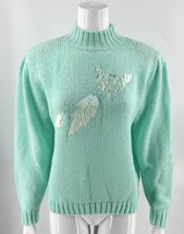 VTG 80s Maggie Lawrence Womens Sweater Sz L Mint Green Butterfly Green Fairy Kei - £19.84 GBP