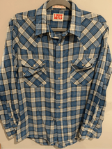 LEVIS Vintage Pearl Snap Shirt- DISTRESSED/Burned/Ripped Western Large Blue - £11.27 GBP