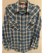 LEVIS Vintage Pearl Snap Shirt- DISTRESSED/Burned/Ripped Western Large Blue - £11.13 GBP