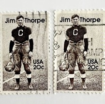 Jim Thorpe Stamps Lot Of 2 c1980 Football Player Used  - £23.65 GBP