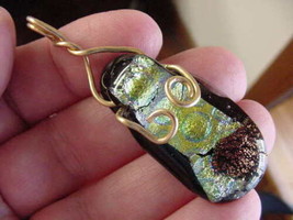 (#DW-1004) Midas Dichroic Glass Pendant Jewelry Gold Wired Bling - $24.30