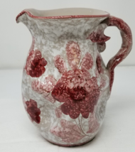 Italian Textured Floral Red Pitcher Handmade Painted Mid Century Signed - £22.38 GBP