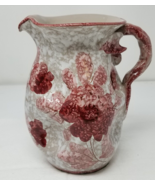 Italian Textured Floral Red Pitcher Handmade Painted Mid Century Signed - £22.30 GBP