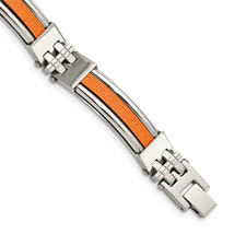 Chisel Stainless Steel Polished with Orange Greek Key Design Rubber Inla... - €63,78 EUR
