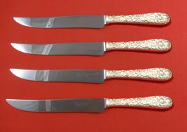 Repousse by Kirk Sterling Silver Steak Knife Set 4pc Large Texas Sized Custom - £224.50 GBP