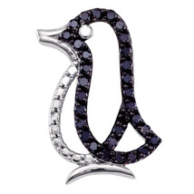 Sterling Silver Round Black Color Enhanced Diamond Penguin Bird Animal Pendant - £127.89 GBP