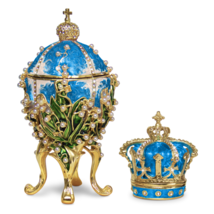 Blue Lilies of the Valley Faberge Egg Replica Extra Large 5.9 inch + Crown - £62.60 GBP