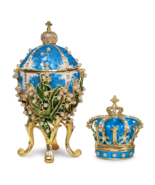 Blue Lilies of the Valley Faberge Egg Replica Extra Large 5.9 inch + Crown - $79.15