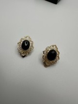 Vintage Gold Over Sterling Silver Onyx Clip Earrings 2.2cm - $23.76