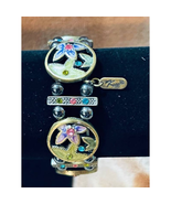 Vintage Enameled &amp; Simulated Gemstones Brass Bead Stretch Bracelet by KM - $79.88 CAD