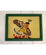 Vtg Handmade Needlepoint Crewel Work Needlework Framed 1976 Wall Pheasan... - $376.60 MXN