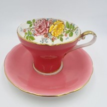 Aynsley Tea Cup and Saucer Set Cabbage Rose Pink Bone China T5025 Hand-painted - £197.66 GBP