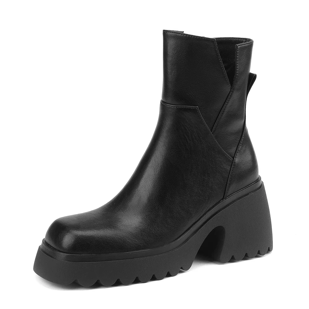 2024   Autumn   Platform Leather Shoes Kitten Heels Short Boots Women Ankle Boot - £251.24 GBP
